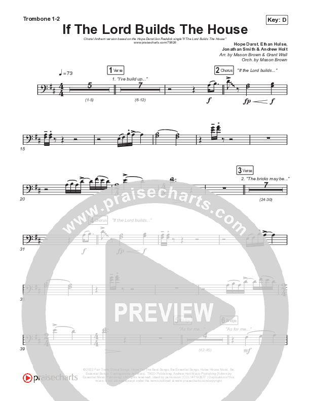 If The Lord Builds The House (Choral Anthem SATB) Trombone 1/2 (Hope Darst / Jon Reddick / Arr. Mason Brown)