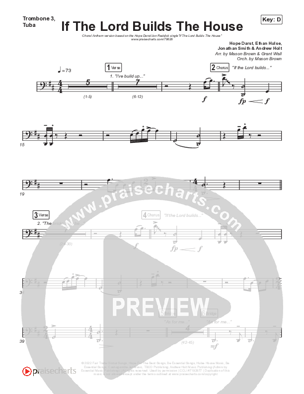 If The Lord Builds The House (Choral Anthem SATB) Trombone 3/Tuba (Hope Darst / Jon Reddick / Arr. Mason Brown)