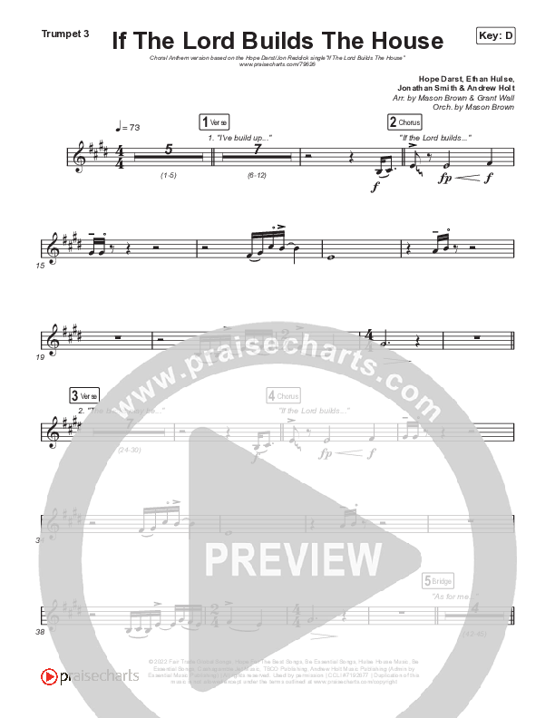 If The Lord Builds The House (Choral Anthem SATB) Trumpet 3 (Hope Darst / Jon Reddick / Arr. Mason Brown)
