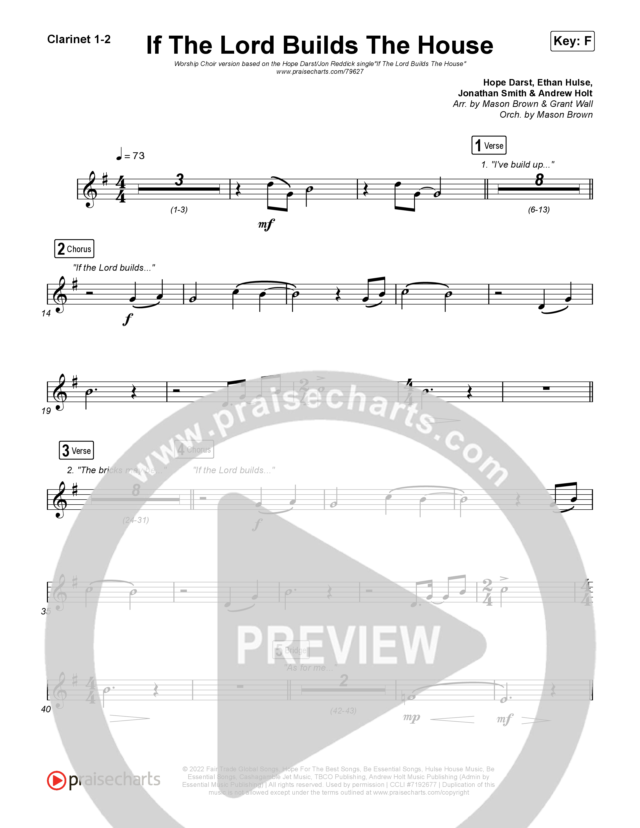 If The Lord Builds The House (Worship Choir SAB) Clarinet 1/2 (Hope Darst / Jon Reddick / Arr. Mason Brown)