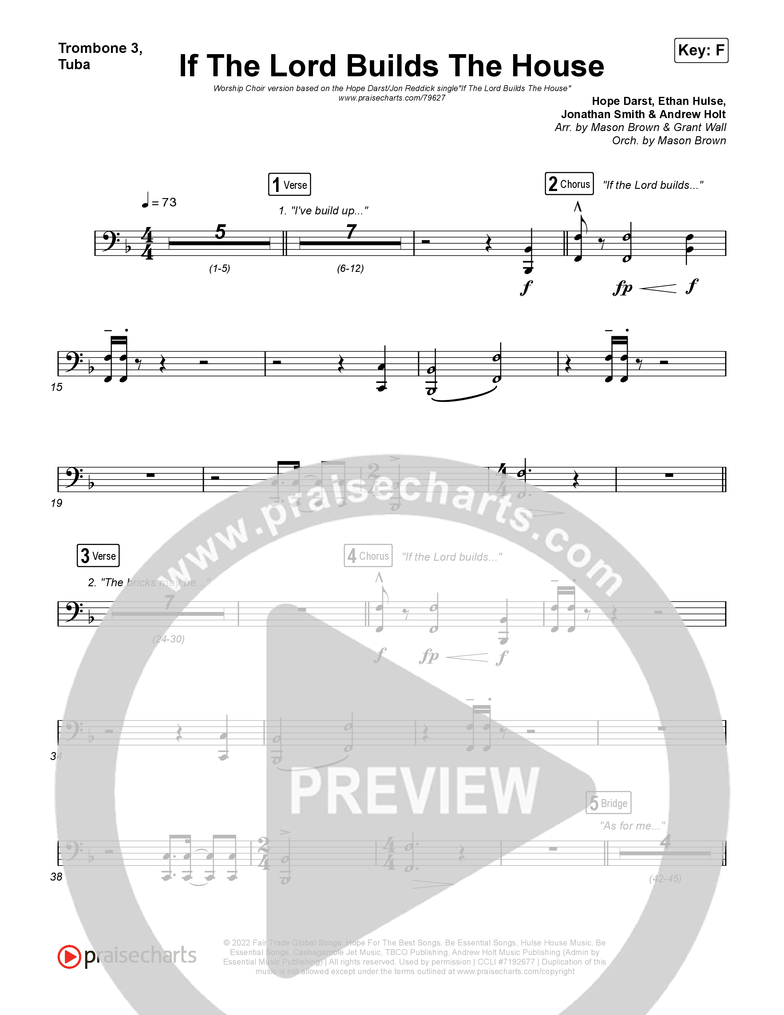 If The Lord Builds The House (Worship Choir SAB) Trombone 3/Tuba (Hope Darst / Jon Reddick / Arr. Mason Brown)