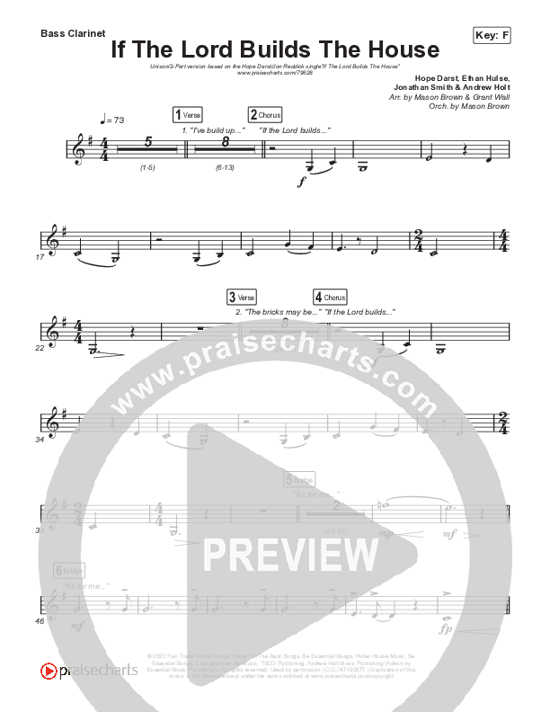 If The Lord Builds The House (Unison/2-Part Choir) Bass Clarinet (Hope Darst / Jon Reddick / Arr. Mason Brown)