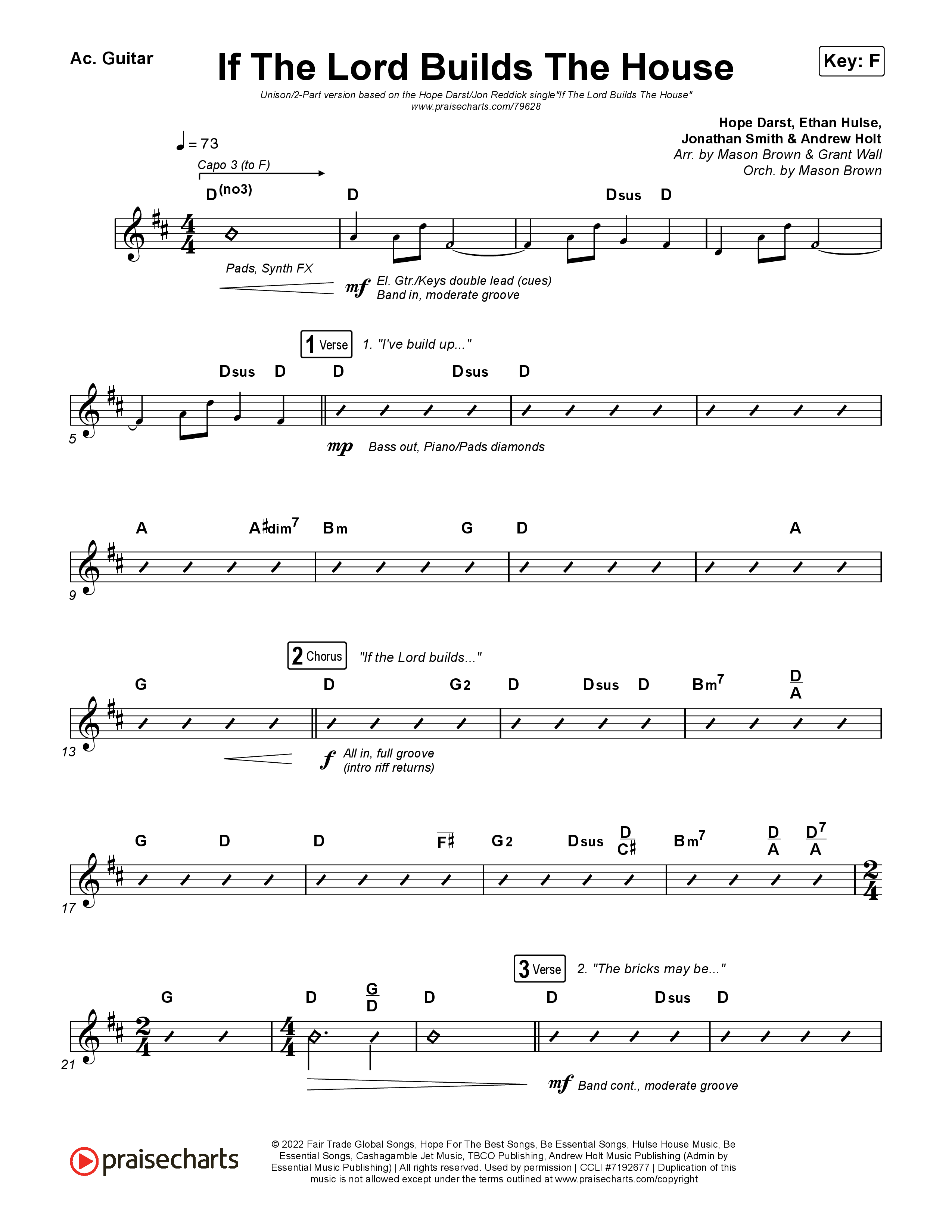 If The Lord Builds The House (Unison/2-Part Choir) Acoustic Guitar (Hope Darst / Jon Reddick / Arr. Mason Brown)