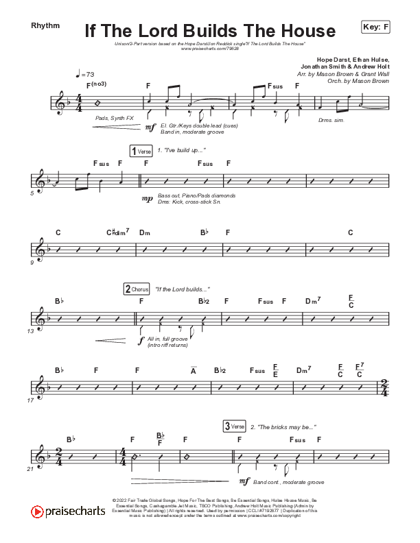 If The Lord Builds The House (Unison/2-Part Choir) Rhythm Chart (Hope Darst / Jon Reddick / Arr. Mason Brown)