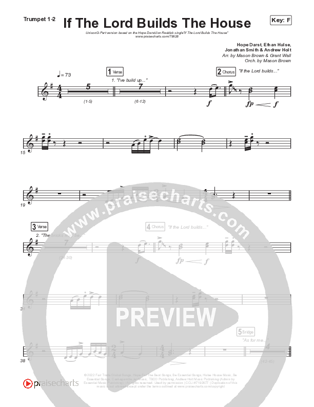 If The Lord Builds The House (Unison/2-Part Choir) Trumpet 1,2 (Hope Darst / Jon Reddick / Arr. Mason Brown)