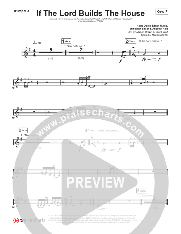 If The Lord Builds The House (Unison/2-Part Choir) Trumpet 3 (Hope Darst / Jon Reddick / Arr. Mason Brown)