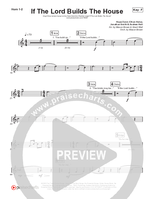 If The Lord Builds The House (Sing It Now SATB) French Horn 1/2 (Hope Darst / Jon Reddick / Arr. Mason Brown)