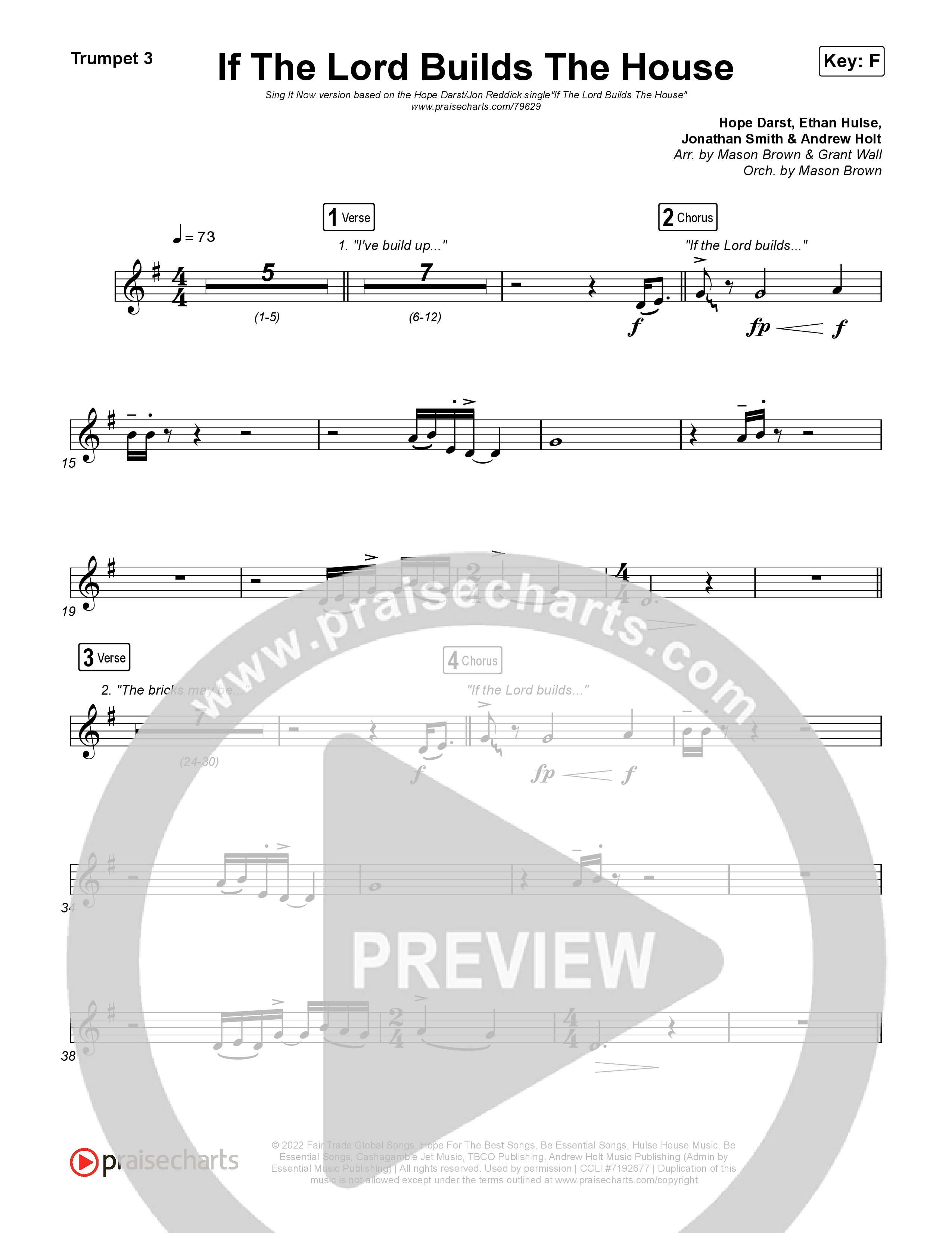 If The Lord Builds The House (Sing It Now SATB) Trumpet 3 (Hope Darst / Jon Reddick / Arr. Mason Brown)