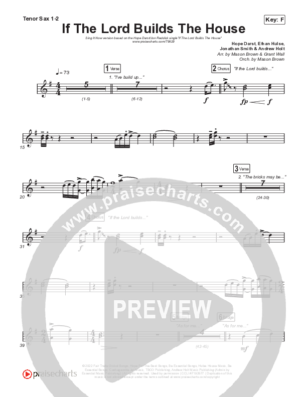 If The Lord Builds The House (Sing It Now SATB) Tenor Sax 1/2 (Hope Darst / Jon Reddick / Arr. Mason Brown)