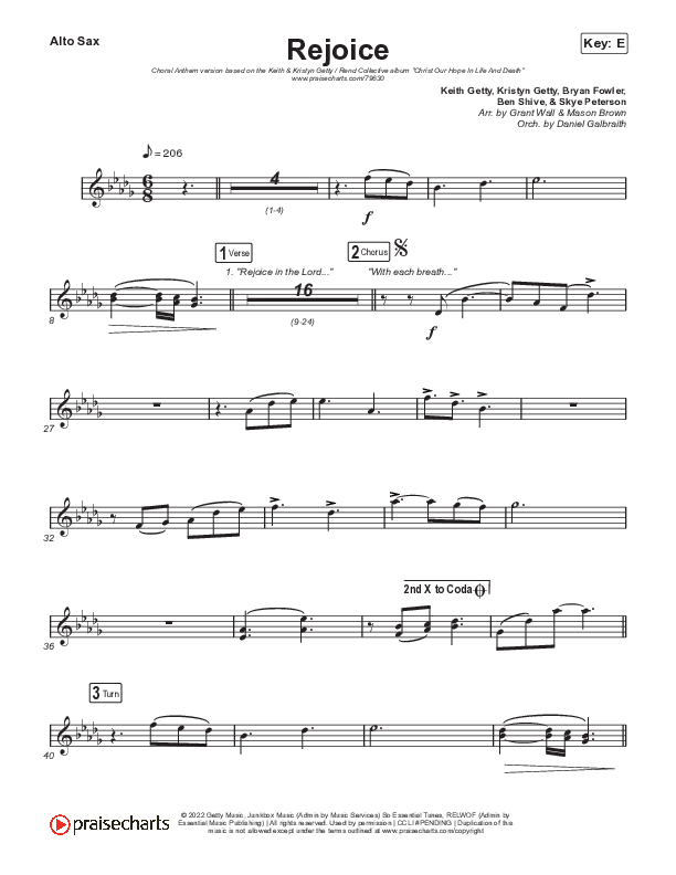 Rejoice (Choral Anthem SATB) Sax Pack (Keith & Kristyn Getty / Rend Collective / Arr. Mason Brown)