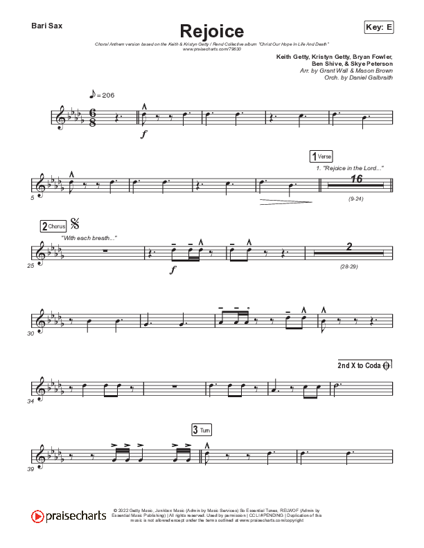 Rejoice (Choral Anthem SATB) Bari Sax (Keith & Kristyn Getty / Rend Collective / Arr. Mason Brown)