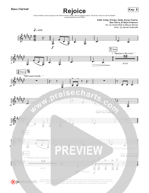 Rejoice (Choral Anthem SATB) Bass Clarinet (Keith & Kristyn Getty / Rend Collective / Arr. Mason Brown)
