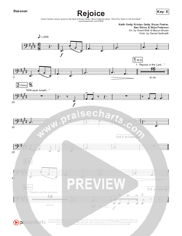 Rejoice (Choral Anthem SATB) Bassoon (Keith & Kristyn Getty / Rend Collective / Arr. Mason Brown)