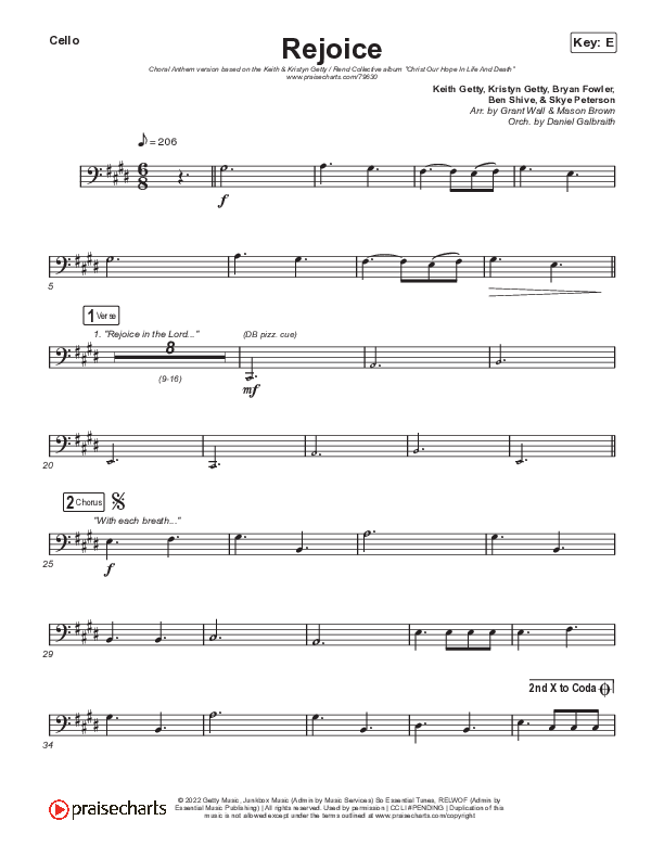 Rejoice (Choral Anthem SATB) Cello (Keith & Kristyn Getty / Rend Collective / Arr. Mason Brown)