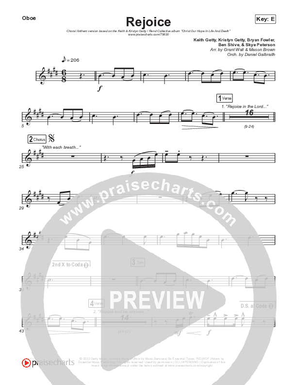 Rejoice (Choral Anthem SATB) Oboe (Keith & Kristyn Getty / Rend Collective / Arr. Mason Brown)