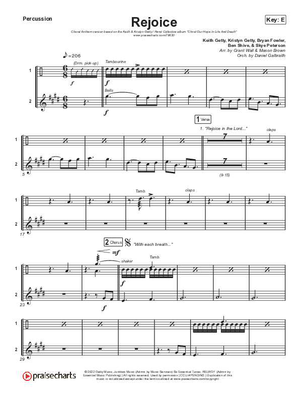 Rejoice (Choral Anthem SATB) Percussion (Keith & Kristyn Getty / Rend Collective / Arr. Mason Brown)