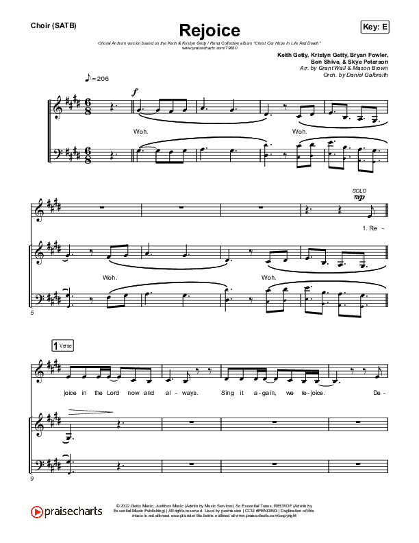 Rejoice (Choral Anthem SATB) Choir Sheet (SATB) (Keith & Kristyn Getty / Rend Collective / Arr. Mason Brown)