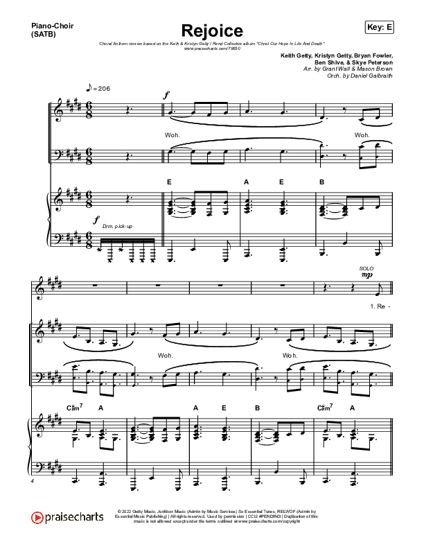 Rejoice (Choral Anthem SATB) Piano/Vocal (SATB) (Keith & Kristyn Getty / Rend Collective / Arr. Mason Brown)