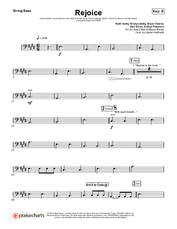 Rejoice (Choral Anthem SATB) String Bass (Keith & Kristyn Getty / Rend Collective / Arr. Mason Brown)