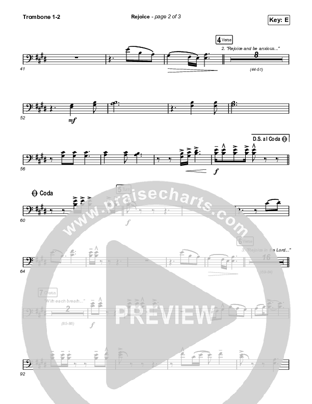 Rejoice (Choral Anthem SATB) Trombone 1/2 (Keith & Kristyn Getty / Rend Collective / Arr. Mason Brown)