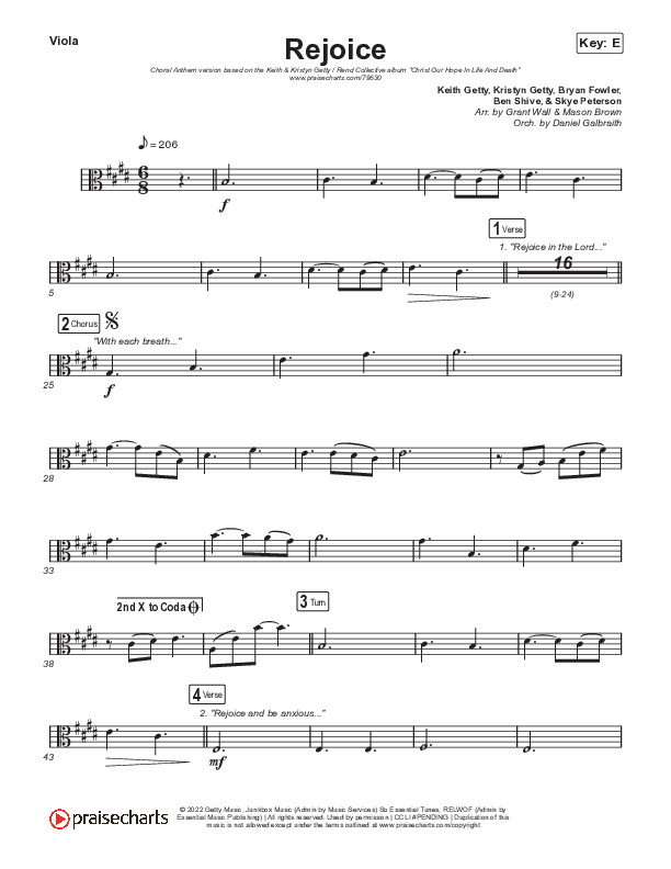 Rejoice (Choral Anthem SATB) Viola (Keith & Kristyn Getty / Rend Collective / Arr. Mason Brown)