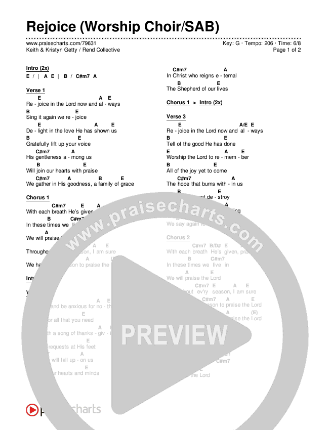Rejoice (Worship Choir SAB) Chords & Lyrics (Keith & Kristyn Getty / Rend Collective / Arr. Mason Brown)