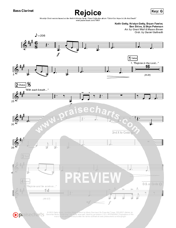 Rejoice (Worship Choir SAB) Bass Clarinet (Keith & Kristyn Getty / Rend Collective / Arr. Mason Brown)
