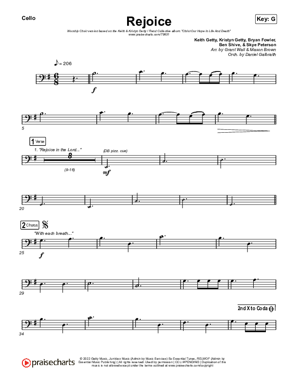 Rejoice (Worship Choir SAB) Cello (Keith & Kristyn Getty / Rend Collective / Arr. Mason Brown)