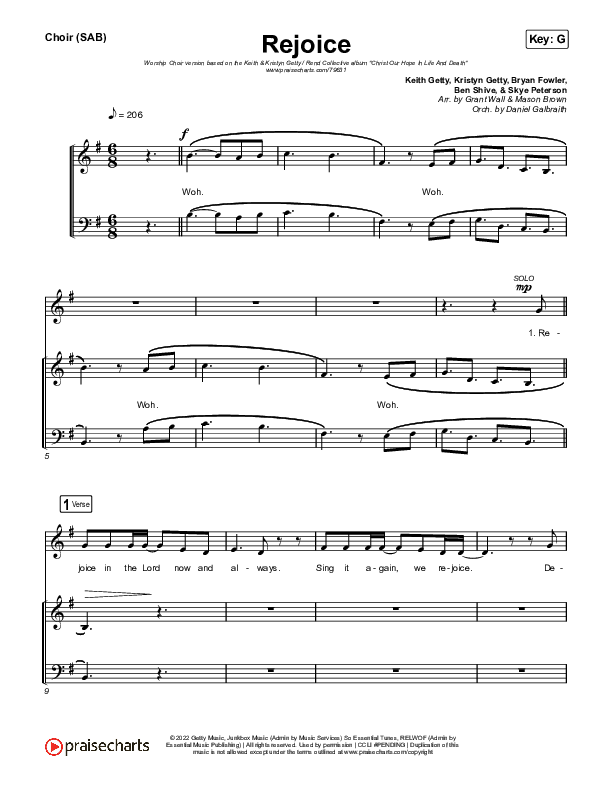 Rejoice (Worship Choir SAB) Choir Sheet (SAB) (Keith & Kristyn Getty / Rend Collective / Arr. Mason Brown)