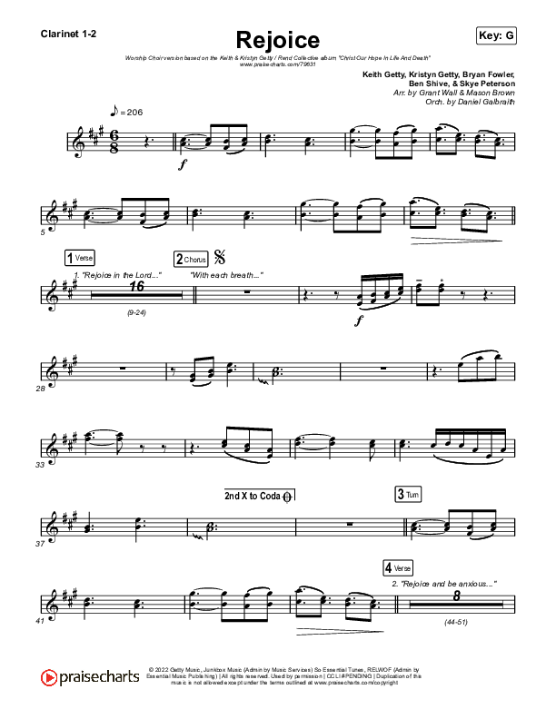 Rejoice (Worship Choir SAB) Clarinet 1/2 (Keith & Kristyn Getty / Rend Collective / Arr. Mason Brown)
