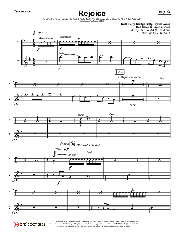 Rejoice (Worship Choir SAB) Percussion (Keith & Kristyn Getty / Rend Collective / Arr. Mason Brown)