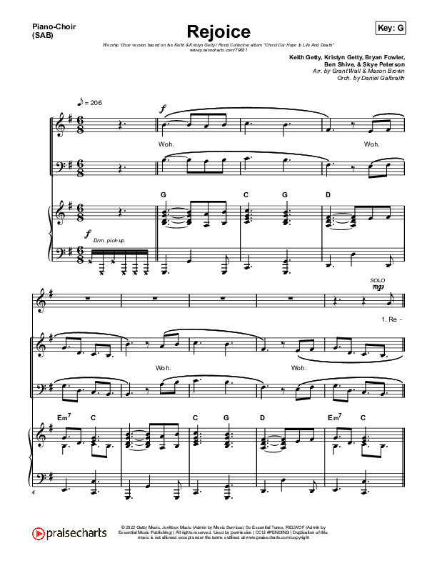 Rejoice (Worship Choir SAB) Piano/Choir (SAB) (Keith & Kristyn Getty / Rend Collective / Arr. Mason Brown)