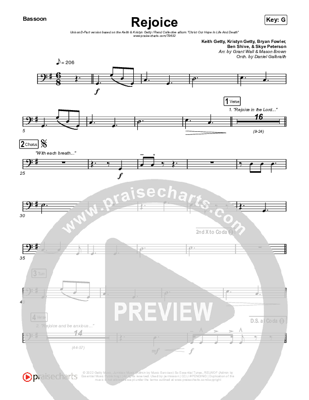 Rejoice (Unison/2-Part Choir) Bassoon (Keith & Kristyn Getty / Rend Collective / Arr. Mason Brown)
