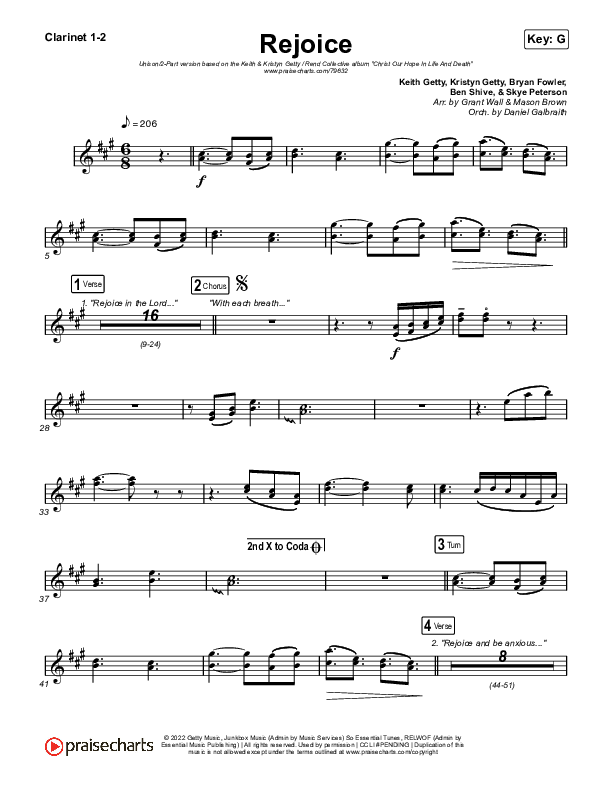Rejoice (Unison/2-Part Choir) Clarinet 1/2 (Keith & Kristyn Getty / Rend Collective / Arr. Mason Brown)