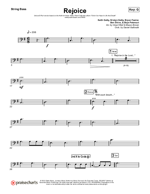 Rejoice (Unison/2-Part Choir) String Bass (Keith & Kristyn Getty / Rend Collective / Arr. Mason Brown)