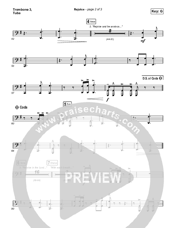 Rejoice (Unison/2-Part Choir) Trombone 3/Tuba (Keith & Kristyn Getty / Rend Collective / Arr. Mason Brown)