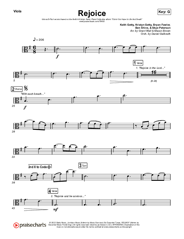 Rejoice (Unison/2-Part Choir) Viola (Keith & Kristyn Getty / Rend Collective / Arr. Mason Brown)