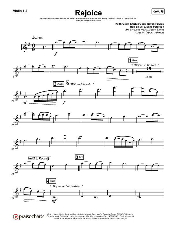 Rejoice (Unison/2-Part Choir) String Pack (Keith & Kristyn Getty / Rend Collective / Arr. Mason Brown)