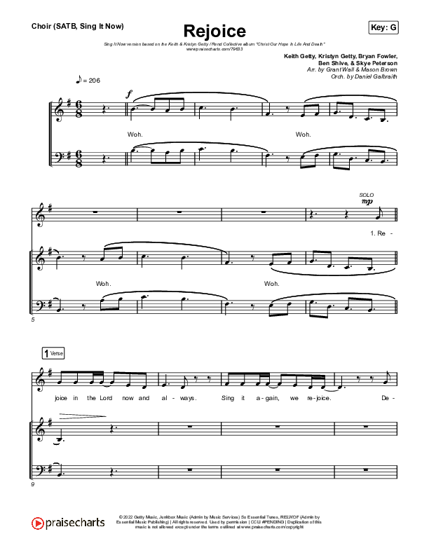 Rejoice (Sing It Now SATB) Choir Sheet (SATB) (Keith & Kristyn Getty / Rend Collective / Arr. Mason Brown)