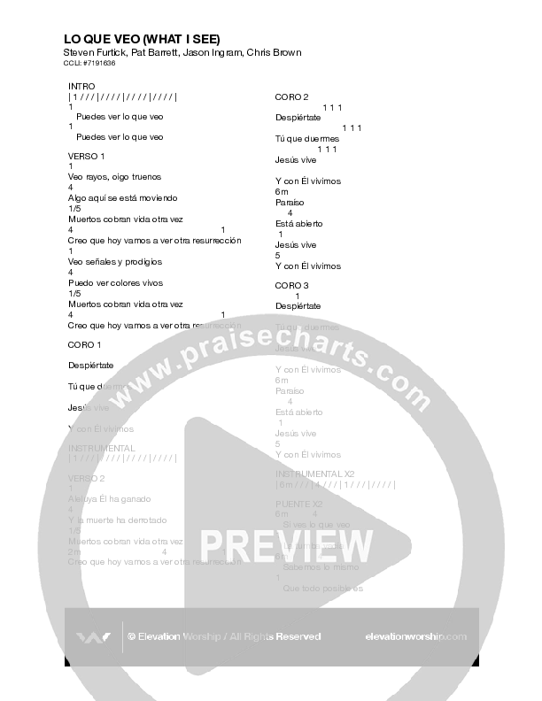Lo Que Veo (What I See) Chord Chart (Elevation Worship / Chris Brown)