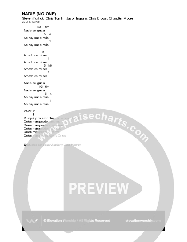 Nadie (No One) Chord Chart (Elevation Worship / Edgar Adguilar)