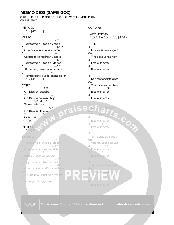 Mismo Dios (Same God) Chord Chart (Elevation Worship / Jonsal Barrientes)