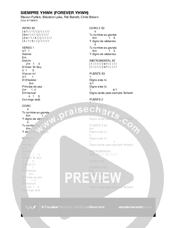 Siempre YHWH (Forever YHWH) Chord Chart (Elevation Worship / Tiffany Hudson)
