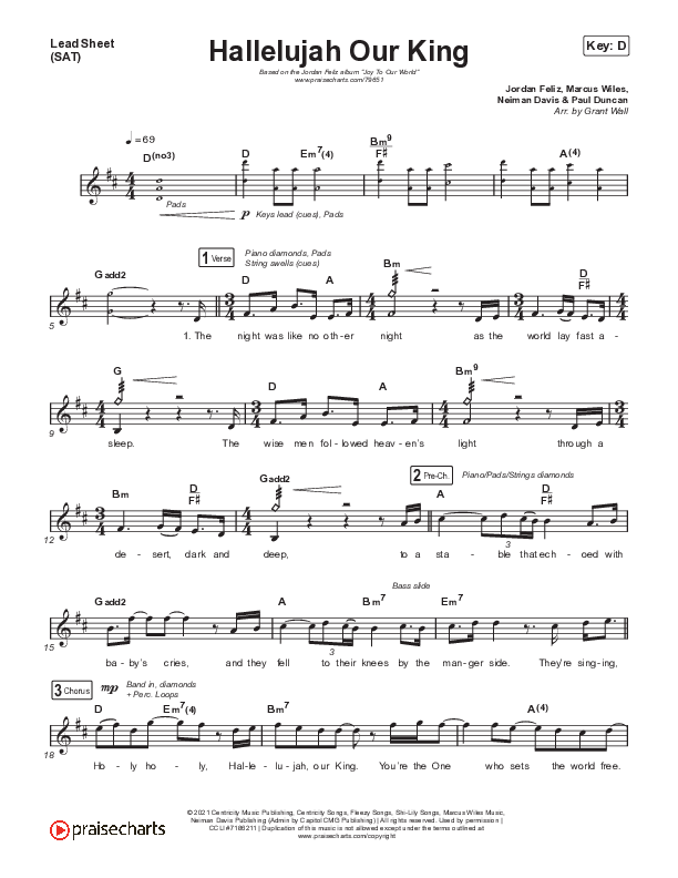 Hallelujah Our King Lead Sheet (SAT) (Jordan Feliz)