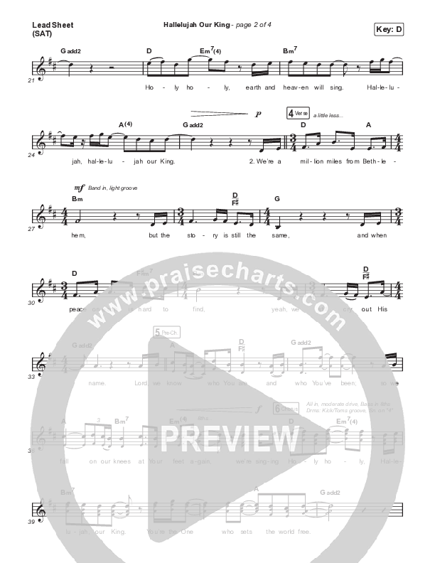 Hallelujah Our King Lead Sheet (SAT) (Jordan Feliz)