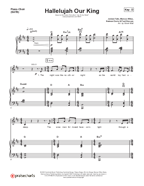 Hallelujah Our King Piano/Vocal (SATB) (Jordan Feliz)