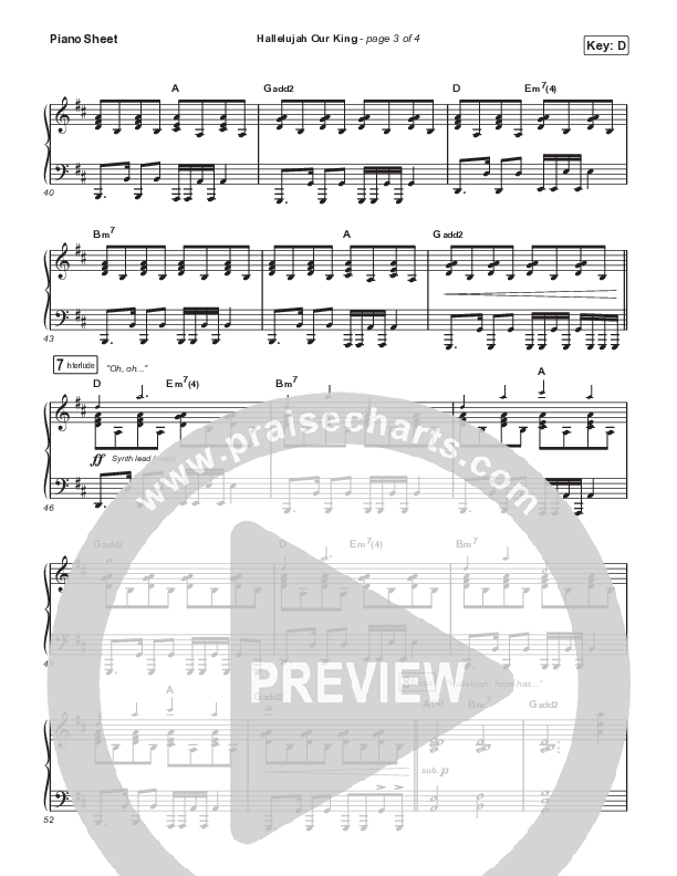 Hallelujah Our King Piano Sheet (Jordan Feliz)