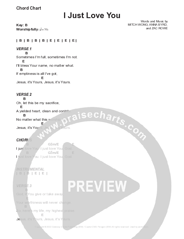 I Just Love You Chord Chart (Gateway Worship)