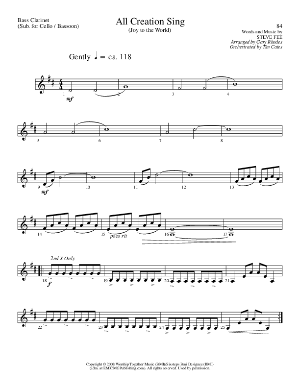 All Creation Sing (Joy To The World) (Choral Anthem SATB) Bass Clarinet (Lillenas Choral / Arr. Gary Rhodes / Orch. Tim Cates)