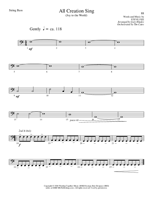 All Creation Sing (Joy To The World) (Choral Anthem SATB) Cello/Bass (Lillenas Choral / Arr. Gary Rhodes / Orch. Tim Cates)